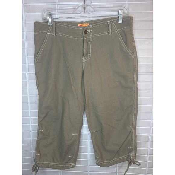 TwoTwentyTwo Capri Pants Size 28 Linen Cotton Blend Adjustable Hem Casual Khaki - Picture 1 of 8